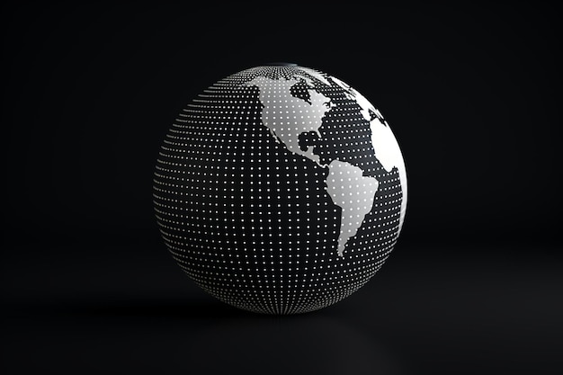 Biała kropkowa ziemska mapa świata 3D globus na czarnym tle