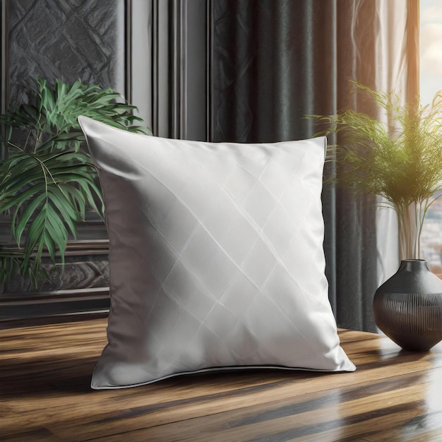 Biała kwadratowa poduszka w nowoczesnym pokoju Pusty szablon poduszki do prezentacji projektu graficznego