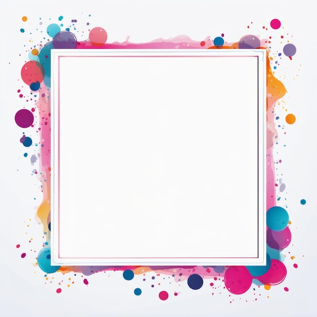 biała kwadratowa ramka z kolorowymi plamami farby na białym tle