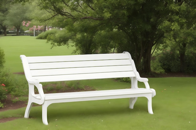 Biała ławka w parku wygenerowana przez Ai
