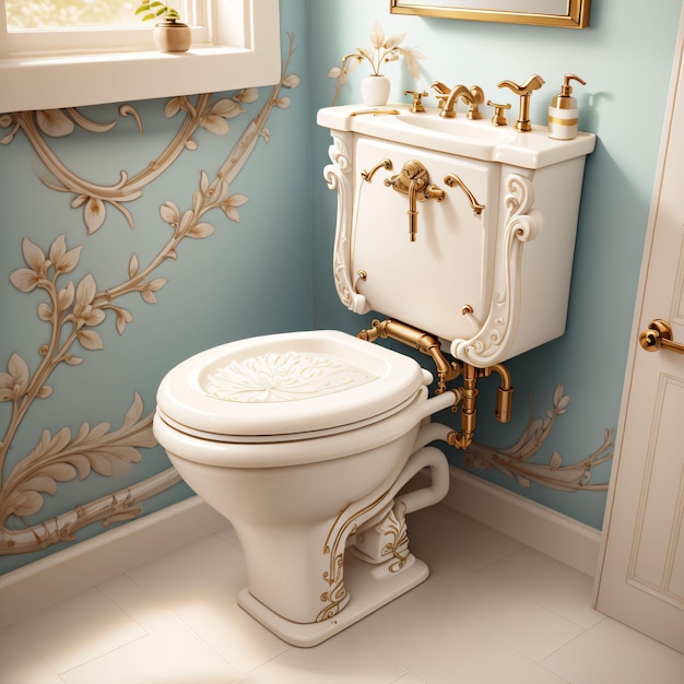 Biała łazienka ze złotymi szczegółami