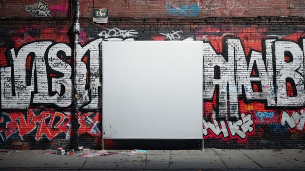 Biała lodówka przed ścianą pokrytą graffiti