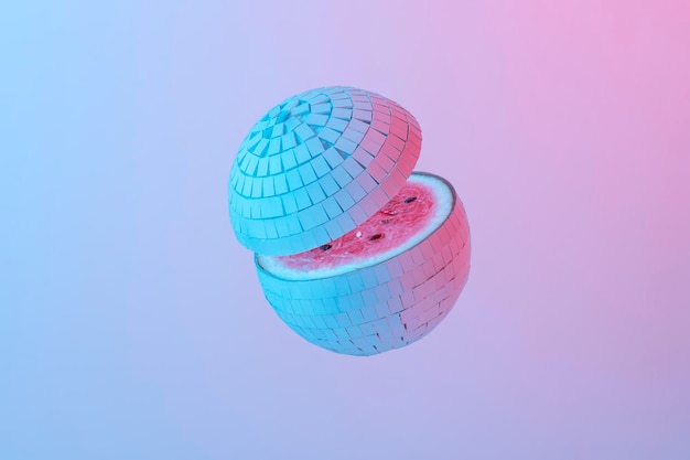 Biała lustrowa piłka disko z pomarańczowym wnętrzem oświetlona neonowym światłem Kreatywna koncepcja muzyczna