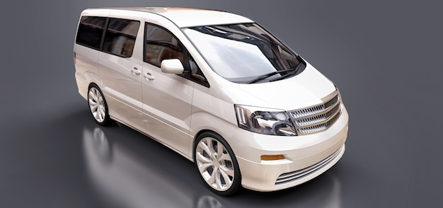 Biała mała minivan do transportu osób. Renderowania 3d.