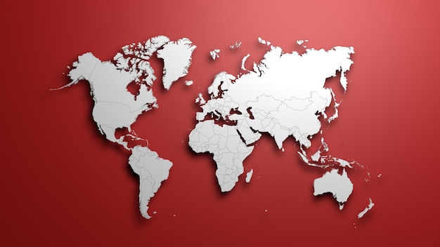 Biała mapa świata na czerwonym tle