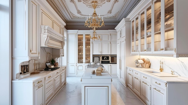 Zdjęcie biała marmurowa kuchnia z marmurowym wzorem