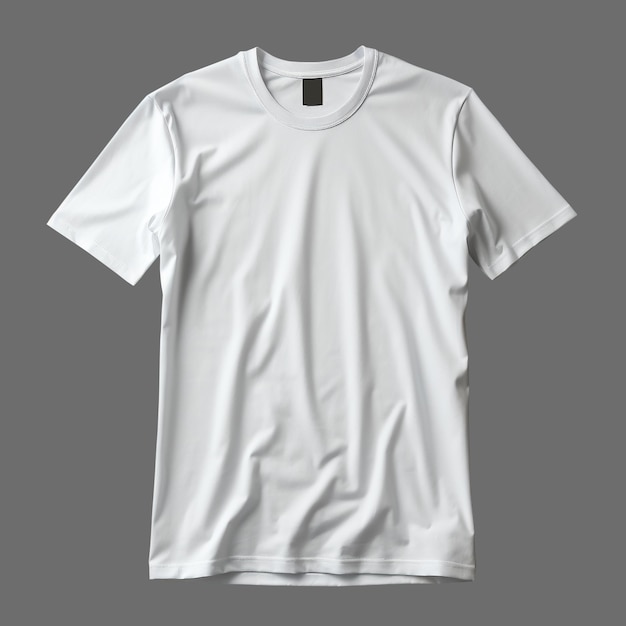 Biała męska koszulka odizolowana na szarym tle wygenerowana fotorealistyczna sztuczna inteligencja w stylu minimalizmu