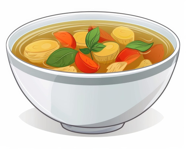 Biała miska pełna zupy i warzyw