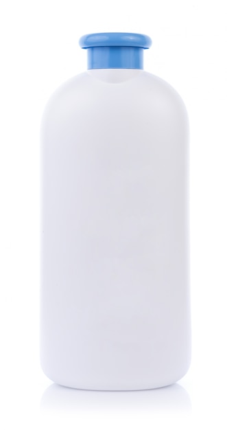 Biała plastikowa butelka na białym tle
