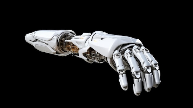 Biała ręka robota cyborga wskazująca palcem AI generatywny