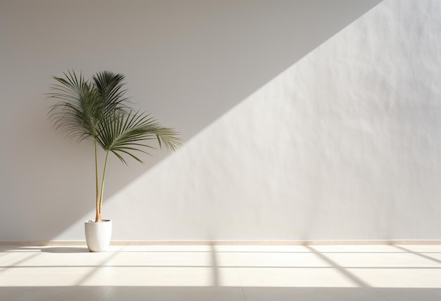 biała roślina doniczkowa stoi przed białą ścianą.