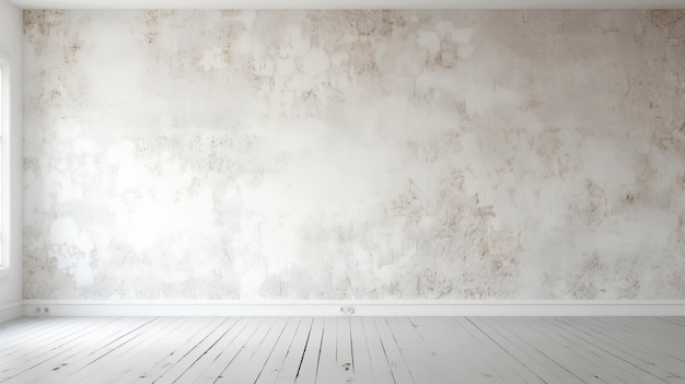 Zdjęcie biała ściana w pustym pokoju z białą drewnianą podłogą i białą drewnianą podłogą