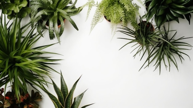 Biała ściana z ramką na rośliny z napisem „rośliny domowe”