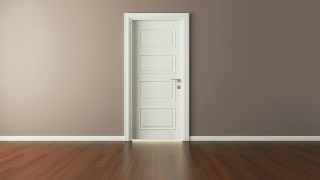 Białe amerykańskie drzwi z brązowym wystrojem wnętrza 3d render