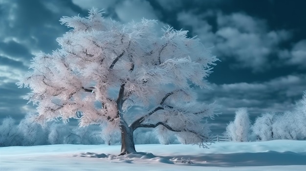 Białe drzewo rok niebo srebrna sosna święta nowe tło śnieg Boże Narodzenie zima Generatywna sztuczna inteligencja