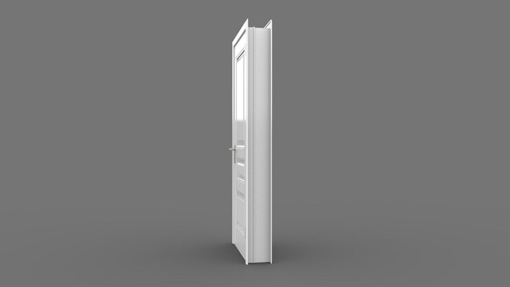 Białe drzwi Kreatywna ilustracja otwarte zamknięte drzwi wejściowe realistyczne drzwi izolowane na tle 3d