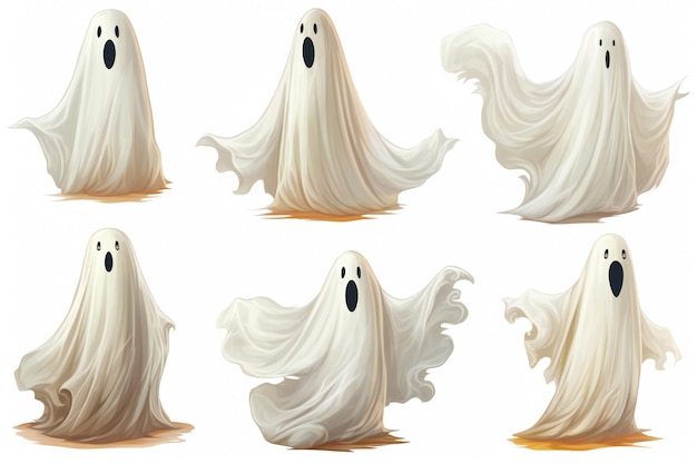 Białe duchy Halloween odizolowane na białym tle