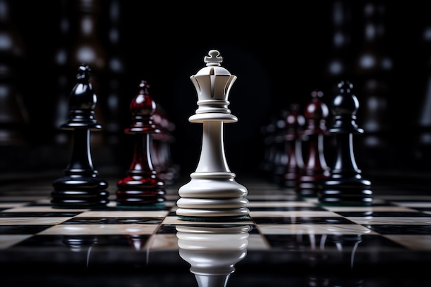 Białe i czarne figurki szachowe na czarno-białej szachownicy Generatywna sztuczna inteligencja