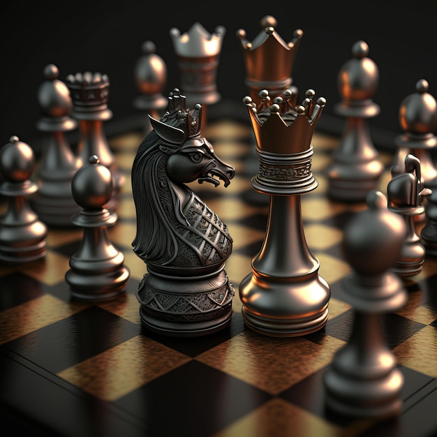 Białe i czarne figury na szachownicy generatywnej sztucznej inteligencji