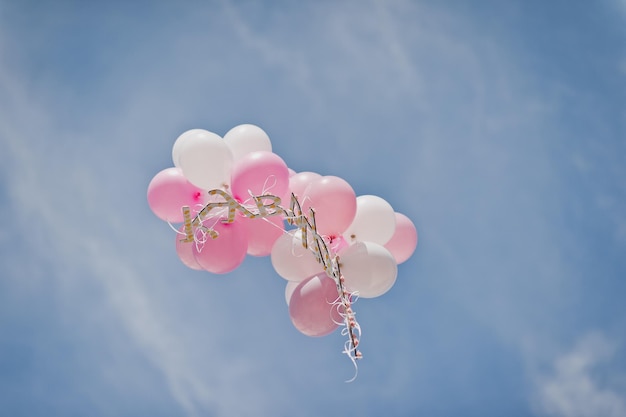 Białe i różowe balony na niebie 683