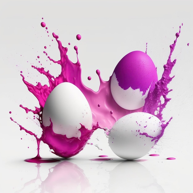 Białe jajka z purpurową farbą powitalną Jajka do rysowania na wakacje
