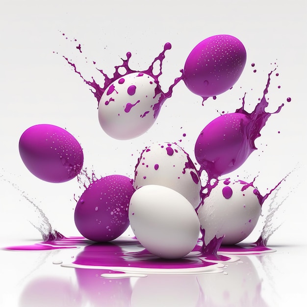 Białe jajka z purpurową farbą powitalną Jajka do rysowania na wakacje