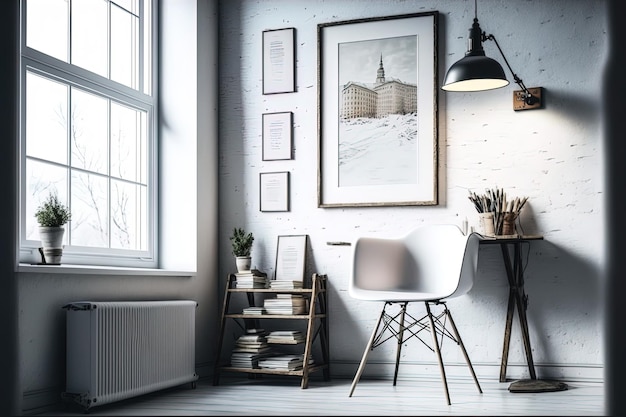 Białe krzesło nowoczesny wystrój wnętrz i vintage zima