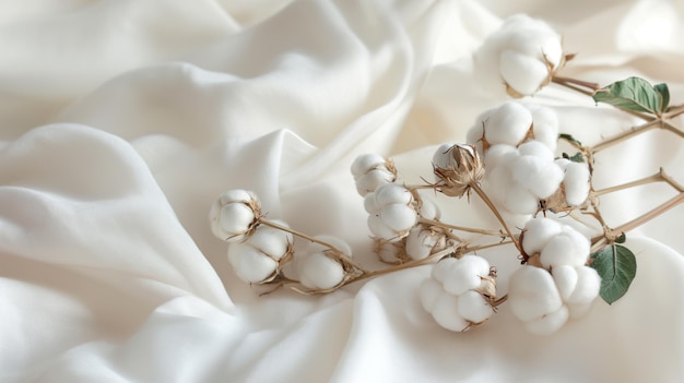 Białe kwiaty bawełniane roślina na białym tle bawełnianego tkaniny dla zrównoważonej mody lub produktów ekologicznych Przyjazny dla środowiska tekstylia
