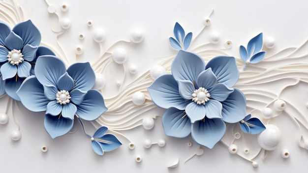 Białe kwiaty biżuterii z niebieskim diamentem na białym marmurowym tle