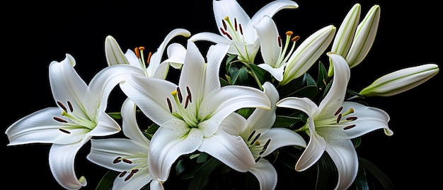 Białe kwiaty lilii na czarnym tle