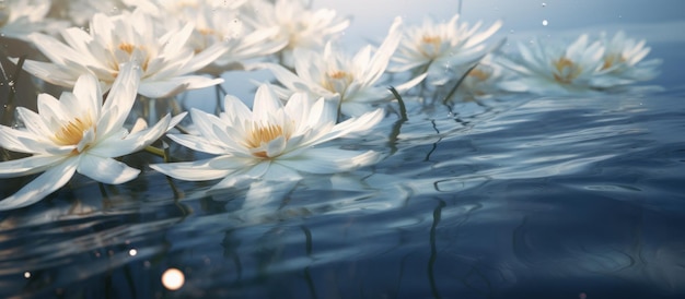 Białe kwiaty lilii w wodzie