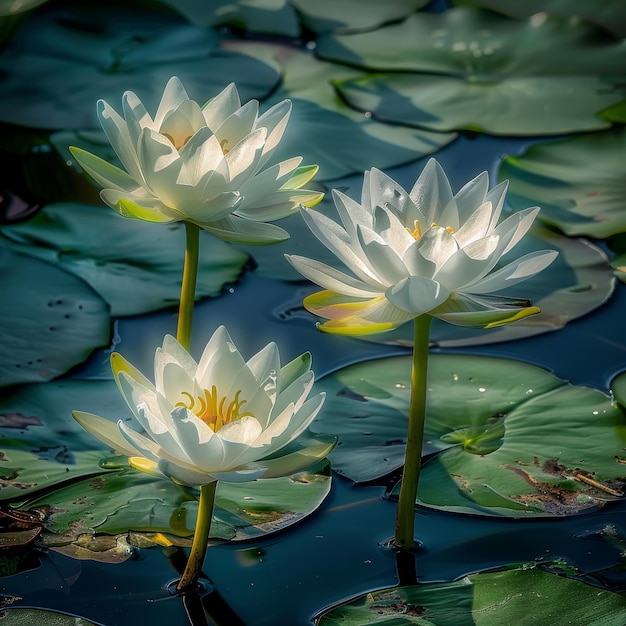 Białe kwiaty lotosu Izolowane lilie wodne Tropikalna roślina jeziorowa Białe lotos Kopia przestrzeni