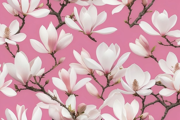 Białe kwiaty magnolii na różowym tle stworzone przy użyciu technologii generatywnej AI