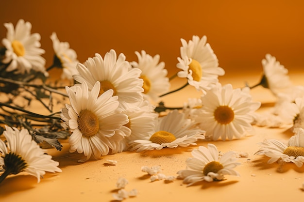 Białe kwiaty na żółtym tle