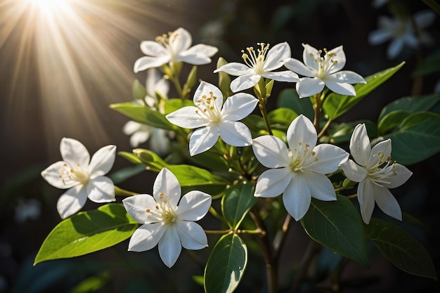 Zdjęcie białe kwiaty oświetlone słońcem