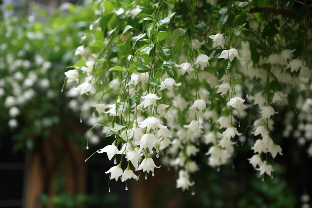Białe kwiaty w ogrodzie stworzone z generatywnym Ai