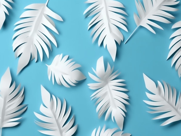 Białe liście palmowe na niebieskim tle