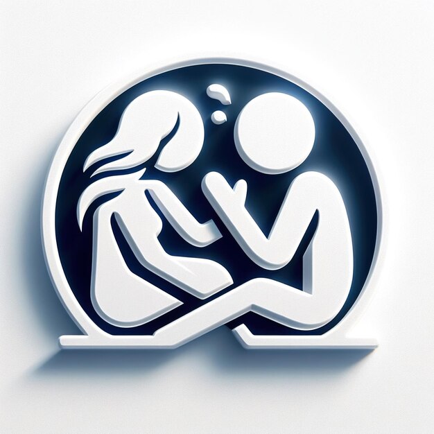 Białe logo z mężczyzną i kobietą w kręgu