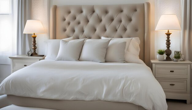białe łóżko z białymi prześcieradłami i poduszkami