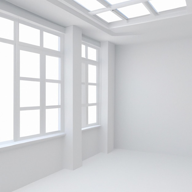 Białe nowoczesne wnętrze pustej przestrzeni z oknami
