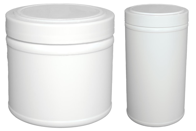 Zdjęcie białe plastikowe pojemniki duże i małe puste naczynia bez tła