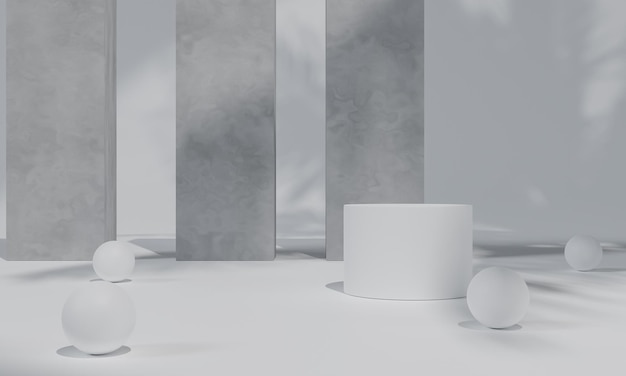 Białe podium i białe tło stojak lub cokół na podium na wyświetlaczu reklamowym z pustym tłem Renderowanie 3D