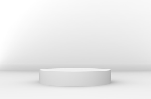 Białe podium produktu z pustym kółkiem w minimalistycznym stylu stoi na lokowaniu produktu - renderowanie 3d, ilustracja 3d