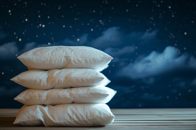 Białe poduszki na tle nocnego gwiezdistego nieba Światowy Dzień Snu
