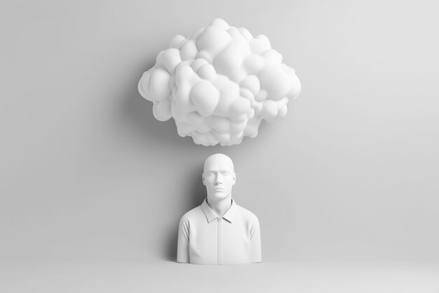 Białe popiersie mężczyzny z chmurą na głowie.