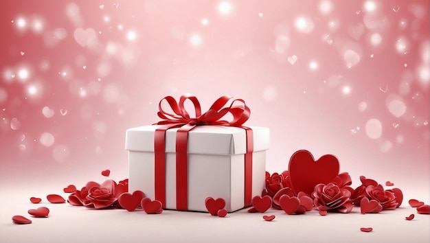 Białe pudełko podarunkowe z czerwoną wstążką na Walentynki