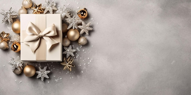 Białe pudełko upominkowe ze złotą wstążką na białym tle Christmas Present Generative AI