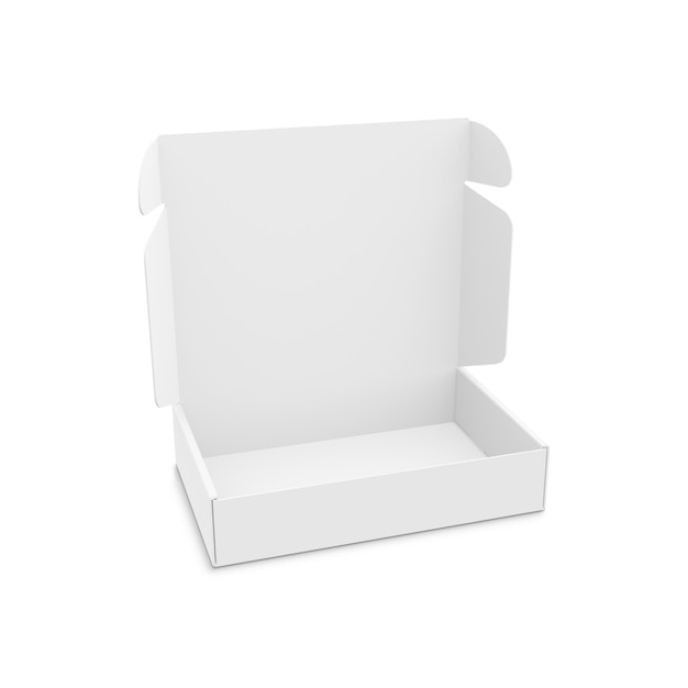 Białe pudełko z białą pokrywką z napisem „otwarte”.