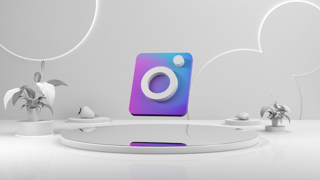 Białe puste podium. cokół sceny. ikona instagram na środku renderingu