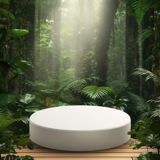Białe puste podium w lesie w dżungli Ilustracja AI GenerativexA